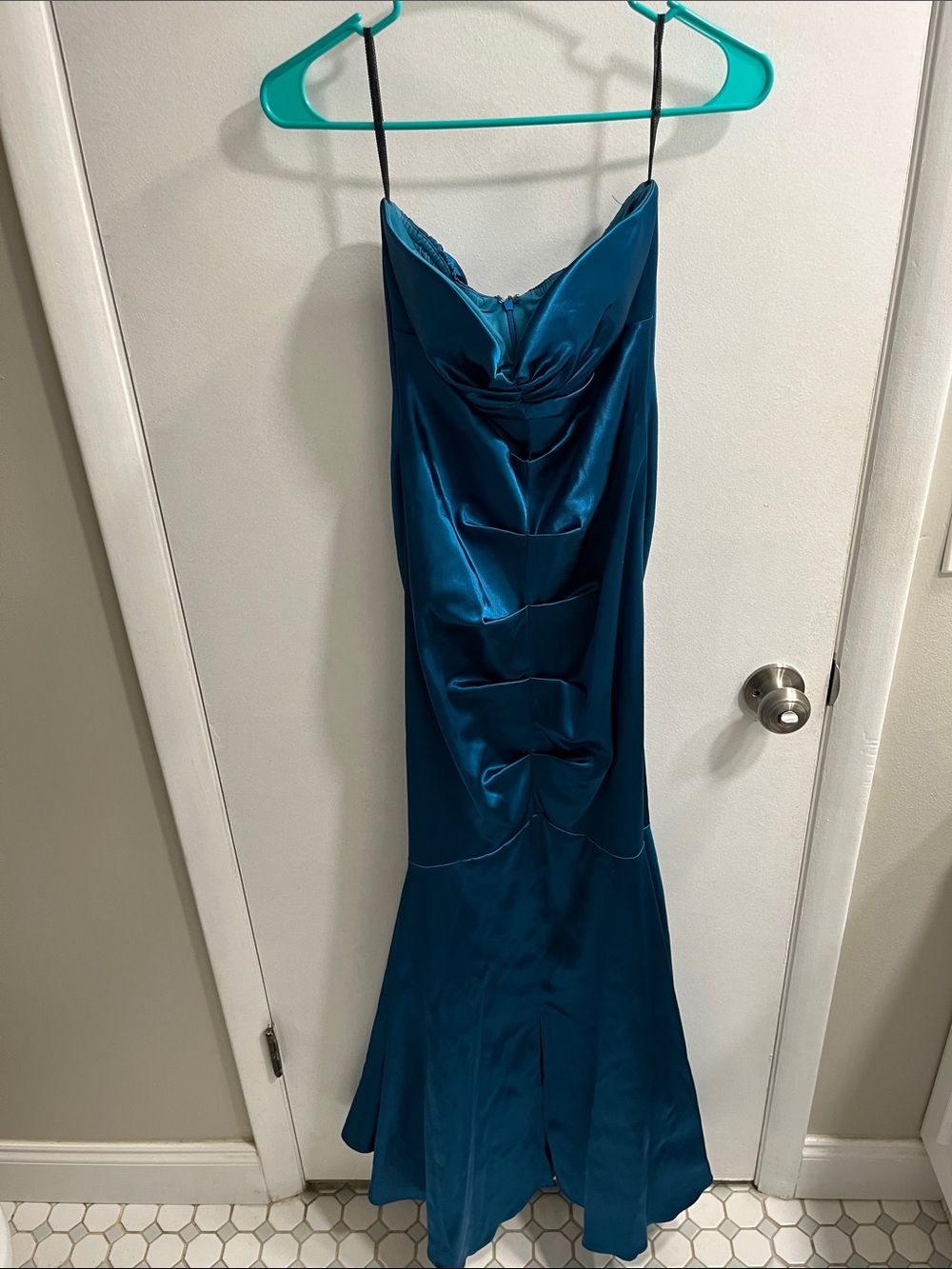 Jump Teal Satin Cowl-Neck Prom Dress